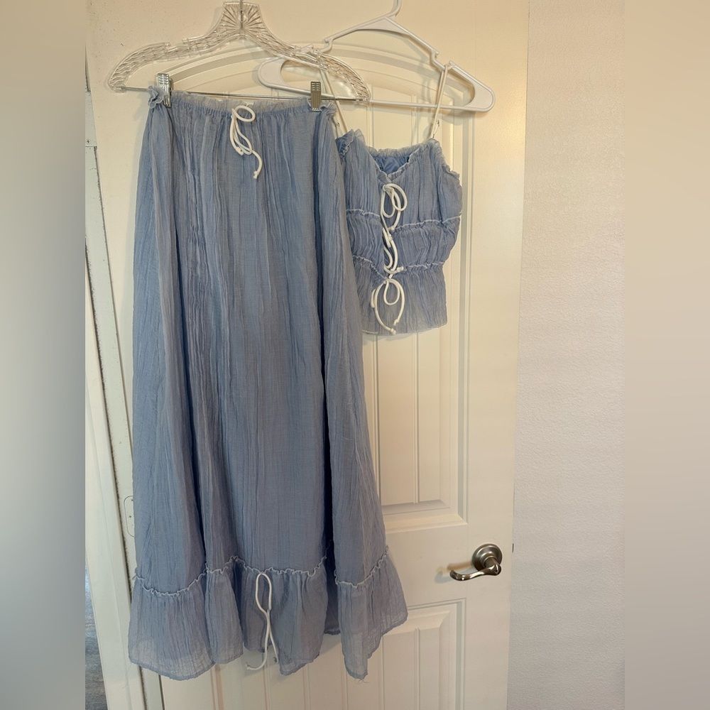Light Blue Two-Piece Set with Ruffle Details